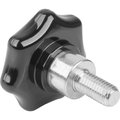 Kipp Star Grip With Protruding Bushing D=M08X15, D1=40 H=25, Form:L, Thermoset Black, Comp:Steel K1514.44008X15